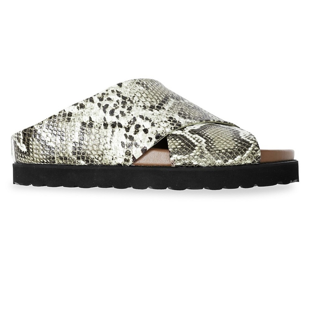 GANNI - Snakeskin-Embossed Leather Slide Sandals
